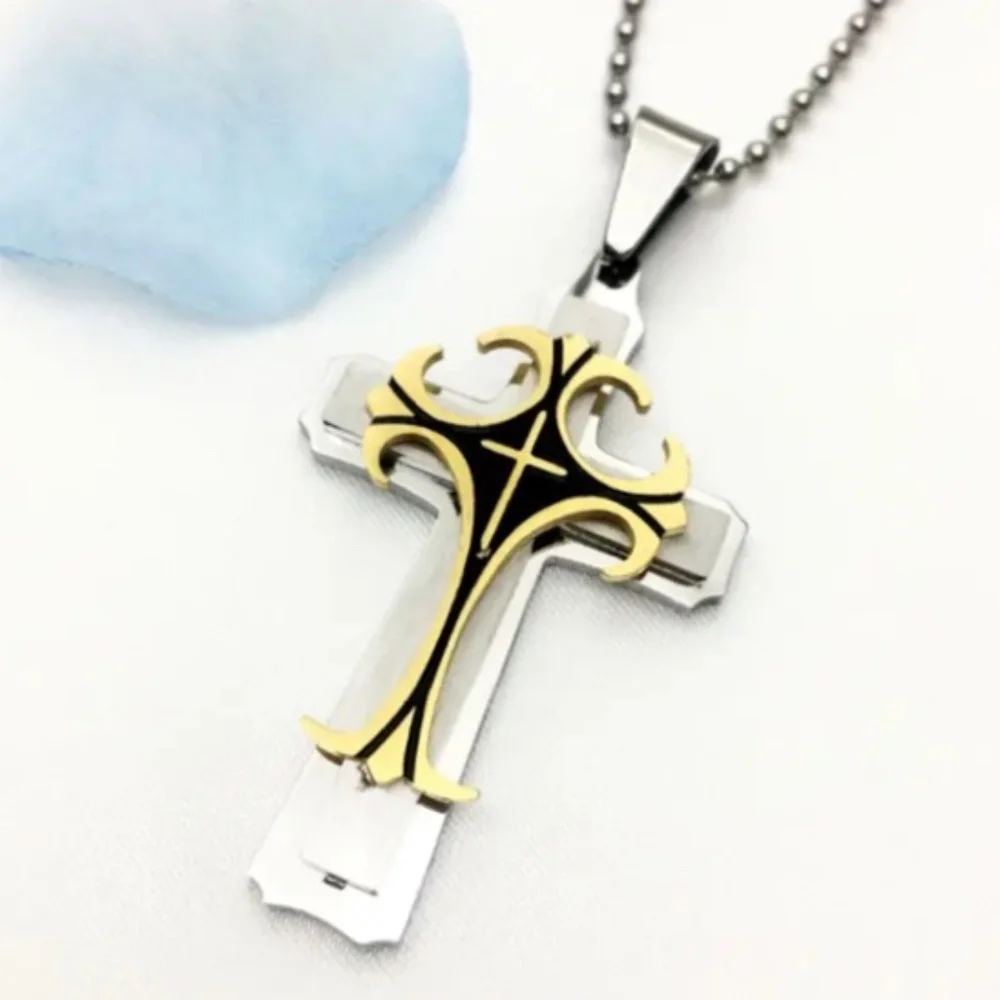 NIP Gold and Silver Tone Cross with Necklace for Men!